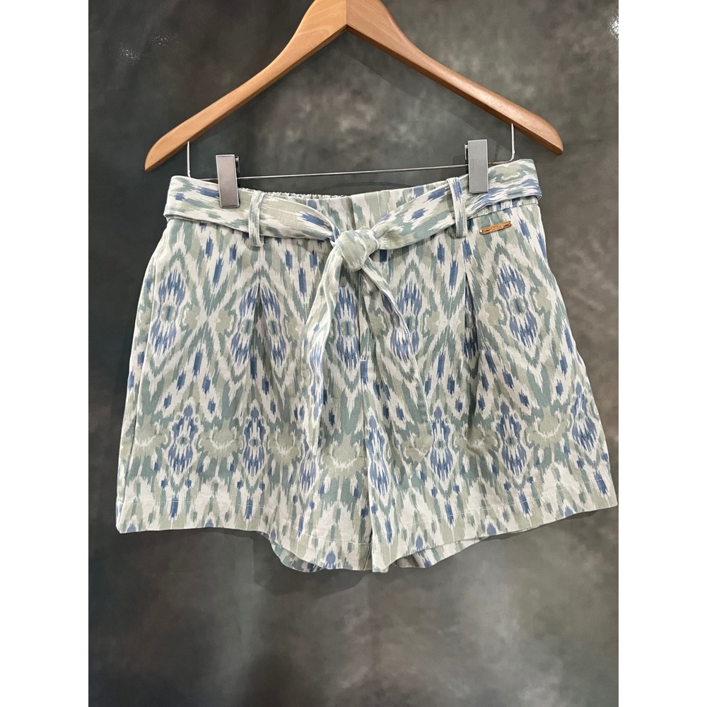 Marc New York Jeans Blue Green Ikat Print Tie Waist Cotton Shorts Womens Medium